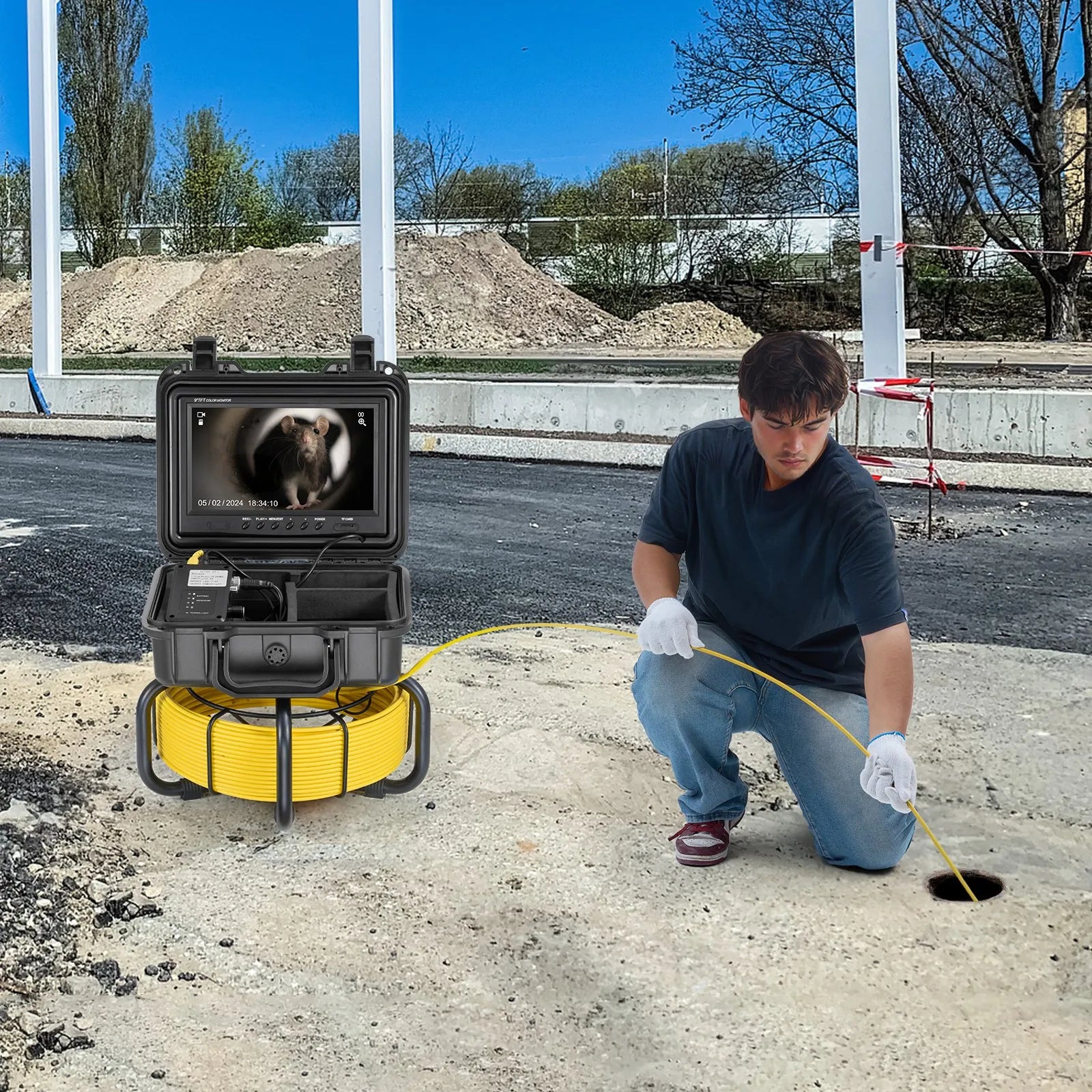 VEVOR Sewer Camera 98 ft/30m Self-Leveling Drain Camera with 9