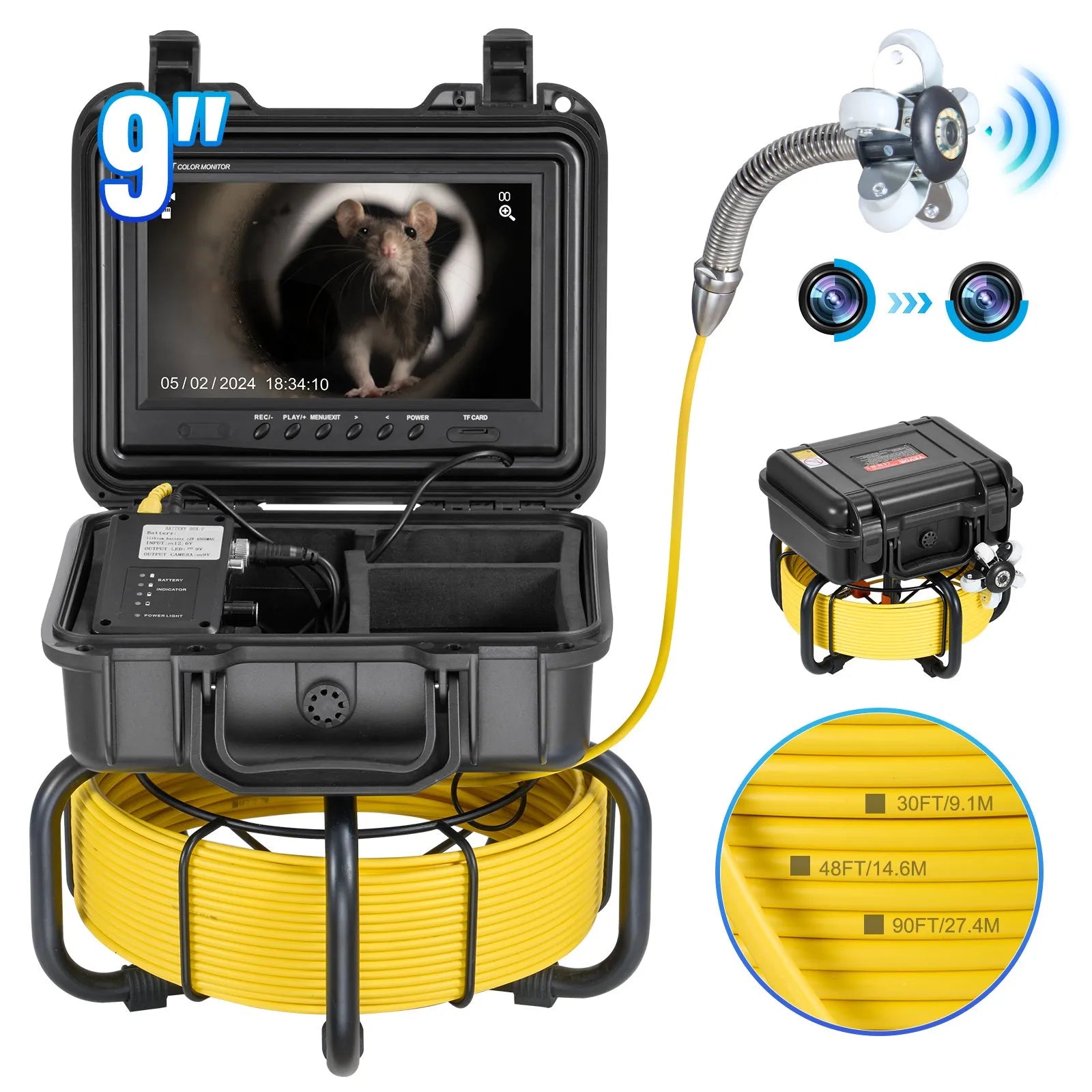 VEVOR Sewer Camera 98 ft/30m Self-Leveling Drain Camera with 9