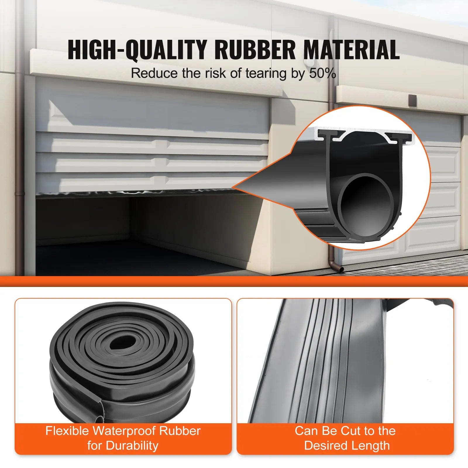 VEVOR Garage Door Seals Bottom Rubber, U Shape +O Ring Garage Door Bottom Weather Seal with Pre-drilled Aluminum Track Retainer Kit, 16ft 5/16 inch T-ends and 3 3/4 inch Width, for Doors, Black