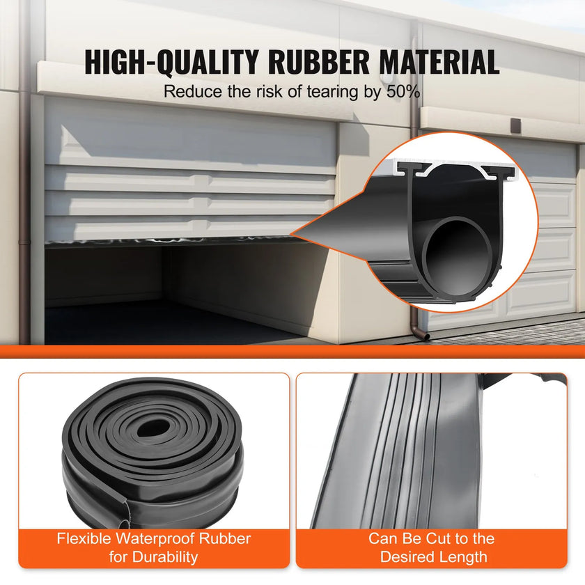 VEVOR Garage Door Seals Bottom Rubber, U Shape +O Ring Garage Door Bottom Weather Seal with Pre-drilled Aluminum Track Retainer Kit, 16ft 5/16 inch T-ends and 3 3/4 inch Width, for Doors, Black