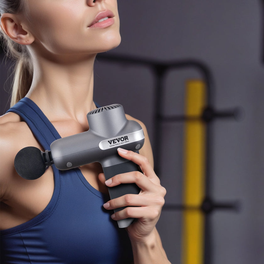 VEVOR Massage Gun Deep Tissue, Percussion Muscle Massager for Athletes - with 5 Speed Levels & 6 Massage Heads, 7.4V 2500mAh Batteries, Handheld Electric Massage Gun for Pain Relief, Muscle Relaxation