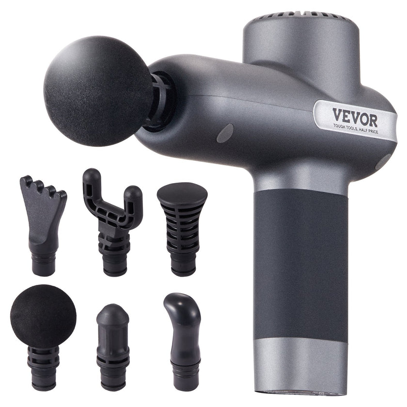 VEVOR Massage Gun Deep Tissue, Percussion Muscle Massager for Athletes - with 5 Speed Levels & 6 Massage Heads, 7.4V 2500mAh Batteries, Handheld Electric Massage Gun for Pain Relief, Muscle Relaxation