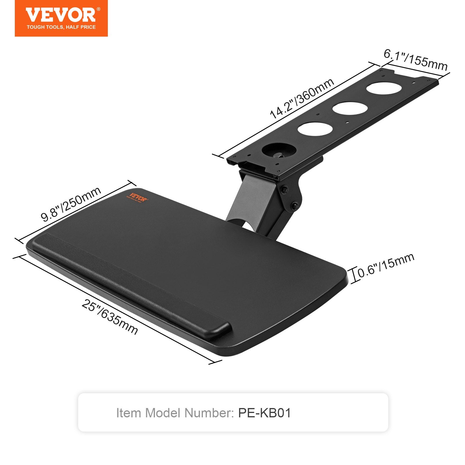 VEVOR Keyboard Tray Under Desk, Height and Angle Adjustable Ergonomic Keyboard/Mouse Tray Under Desk, Large 25x9.8 inch Slide-out Computer Drawer for Typing in Home, Office Work