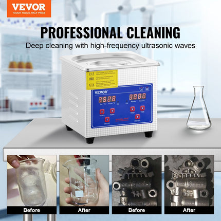 VEVOR Ultrasonic Cleaner 1.3L Professional Ultrasonic Cleaner with Digital Timer 40kHz Excellent Ultrasonic Cleaning Machine 110V for Jewelry Watch Ring Coin Diamond Eyeglasses Small Parts Cleaning