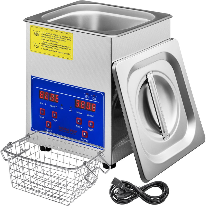 VEVOR Ultrasonic Cleaner 2L Digital Ultrasonic Parts Cleaner with Timer 40kHz Professional 304 Stainless Steel Ultrasonic Cleaner 110V for Jewelry Watch Glasses Diamond Eyeglass Small Parts Cleaning