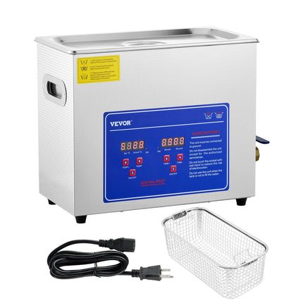 VEVOR Professional Ultrasonic Cleaner, 6 L Ultrasonic Jewelry Cleaner with Digital Timer & Heater, Stainless Steel Industrial Sonic Cleaner 40kHz for Glasses, Watches, Rings, Small Parts