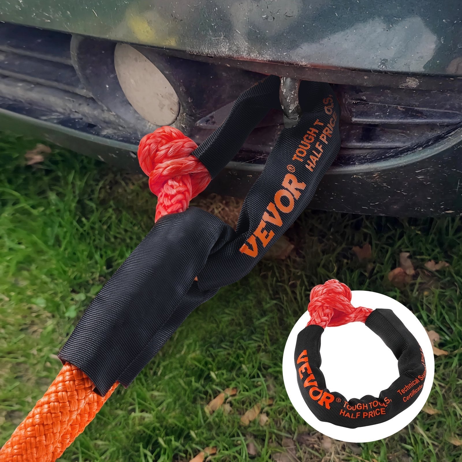 VEVOR Soft Shackle Synthetic Recovery Rope 2PCS 1/2