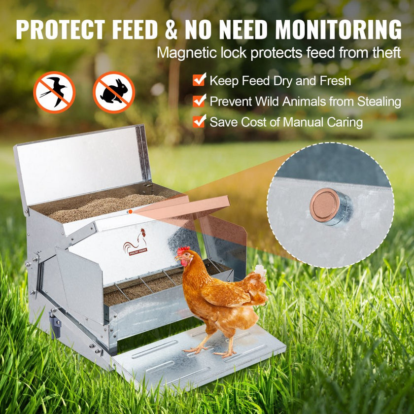 VEVOR Automatic Chicken Feeder, 25 lbs Capacity Feeds 10 Chickens up to 11 Days, Galvanized Steel Poultry Feeder
