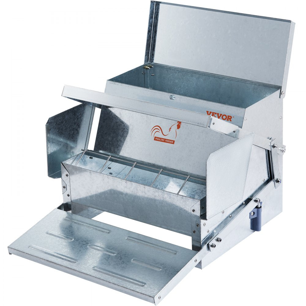 VEVOR Automatic Chicken Feeder, 25 lbs Capacity Feeds 10 Chickens up to 11 Days, Galvanized Steel Poultry Feeder