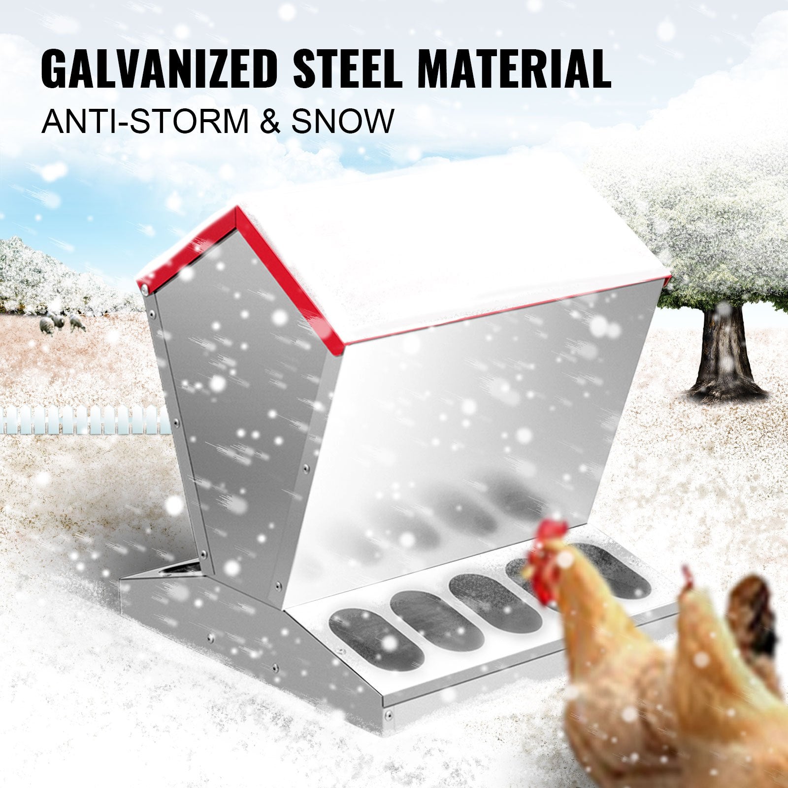 VEVOR Galvanized Poultry Feeder 25lbs Capacity Chicken Feeder No Waste 22lbs Chicken Feeder with Lid 11.75x11.75x15.75in Chicken Feeder and Water for 10 Chickens Automatic Poultry Feeder Outdoor