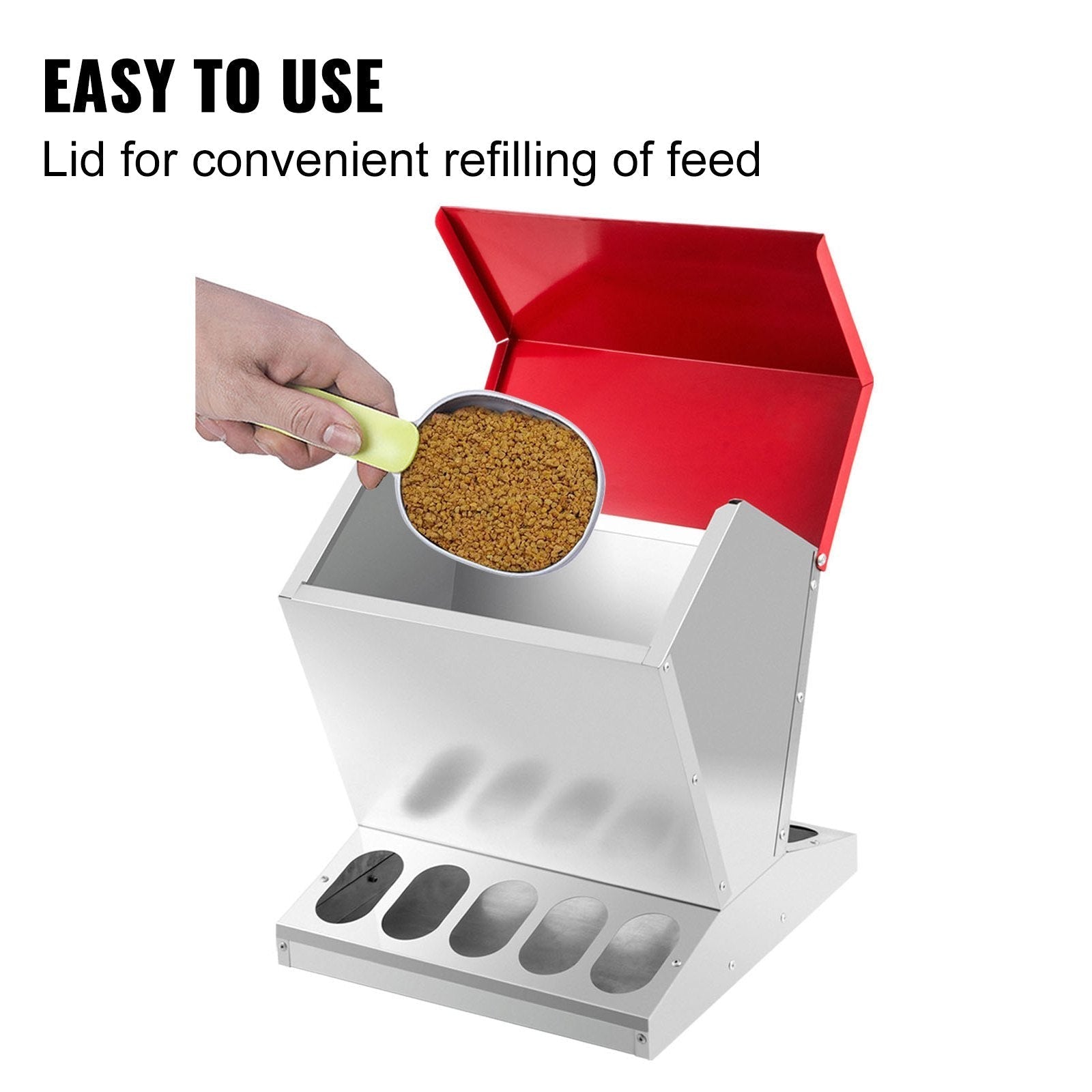 VEVOR Galvanized Poultry Feeder 25lbs Capacity Chicken Feeder No Waste 22lbs Chicken Feeder with Lid 11.75x11.75x15.75in Chicken Feeder and Water for 10 Chickens Automatic Poultry Feeder Outdoor