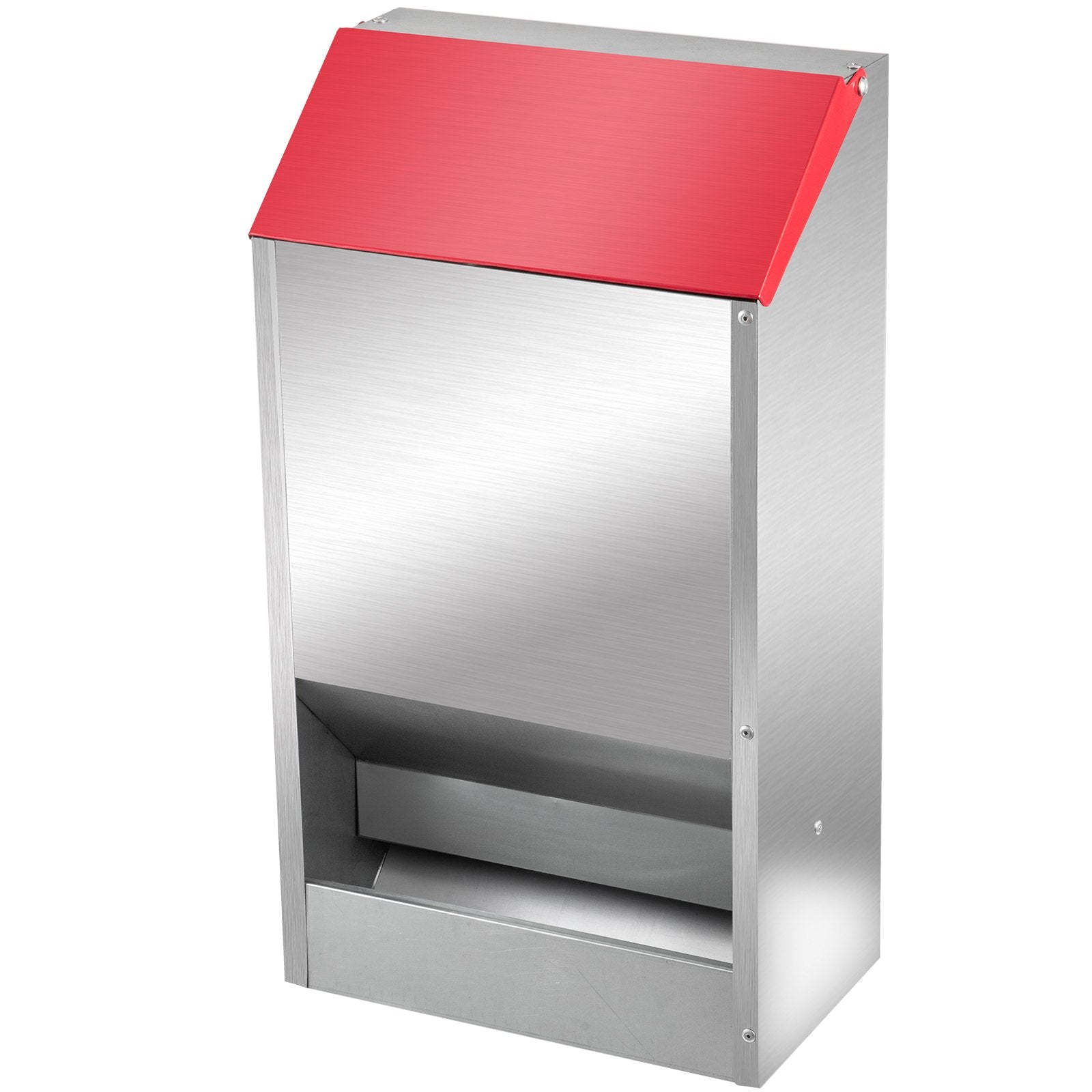 VEVOR Galvanized Poultry Feeder Holds 50lbs of Feed Chicken Feeders No Waste 13.8x11x25.6in Hanging Chicken Feeder with Lid Weatherproof Outdoor Coop Food Dispenser Tilted lid