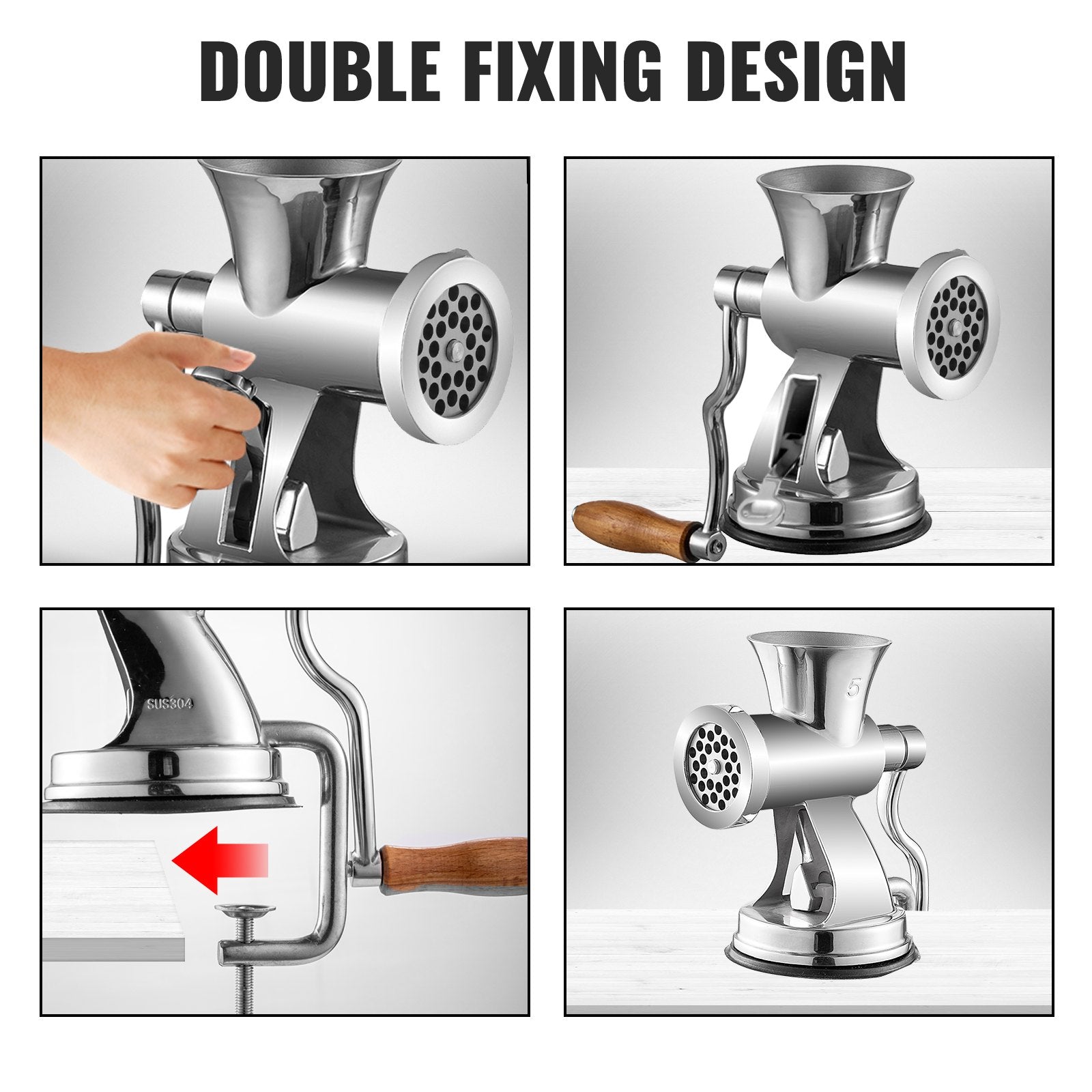 VEVOR Hand Operated Meat Grinder, 304 Stainless Steel Manual Meat Grinder, Multifunction Crank Meat Grinder Sausage Maker Powder Grinder, Household Manual Meat Mincer for Beef Chicken Pepper Mushroom