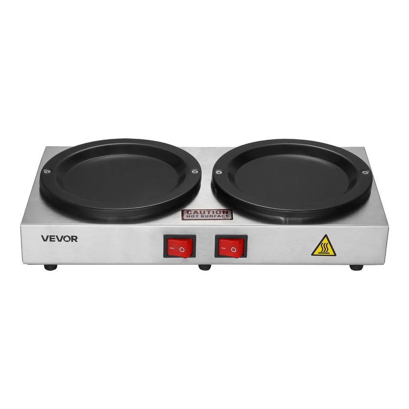 VEVOR Commercial Coffee Decanter Warm Plate, 80W x 2 Coffee-Carafe Warmer, Dual Warming Plates with Independent Control, Fits 1.8L Standard Glass Decanter, for Coffee Shop, Home, Office & Restaurant