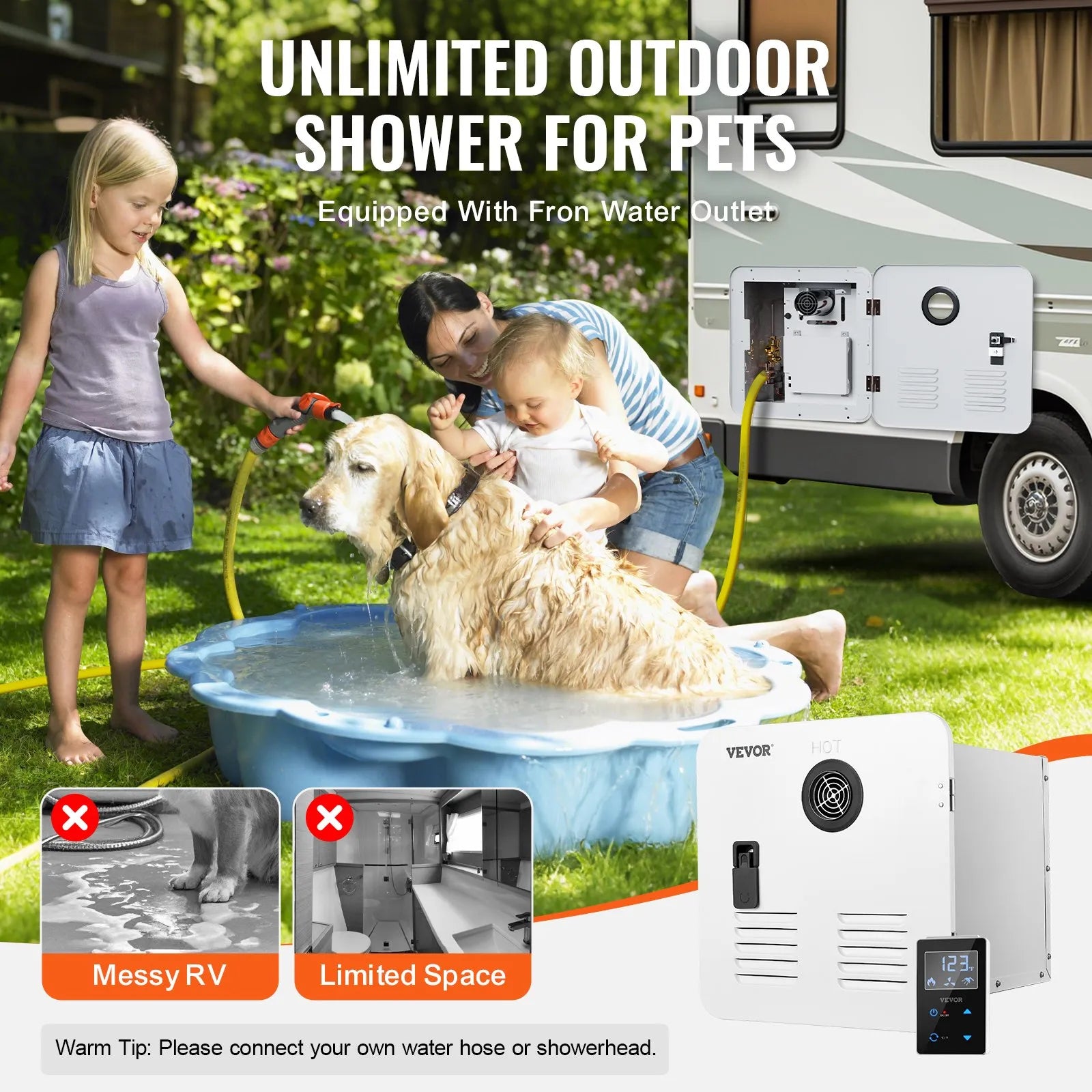 VEVOR RV Tankless Water Heater 15x15in Propane Gas 42000BTU with Controller
