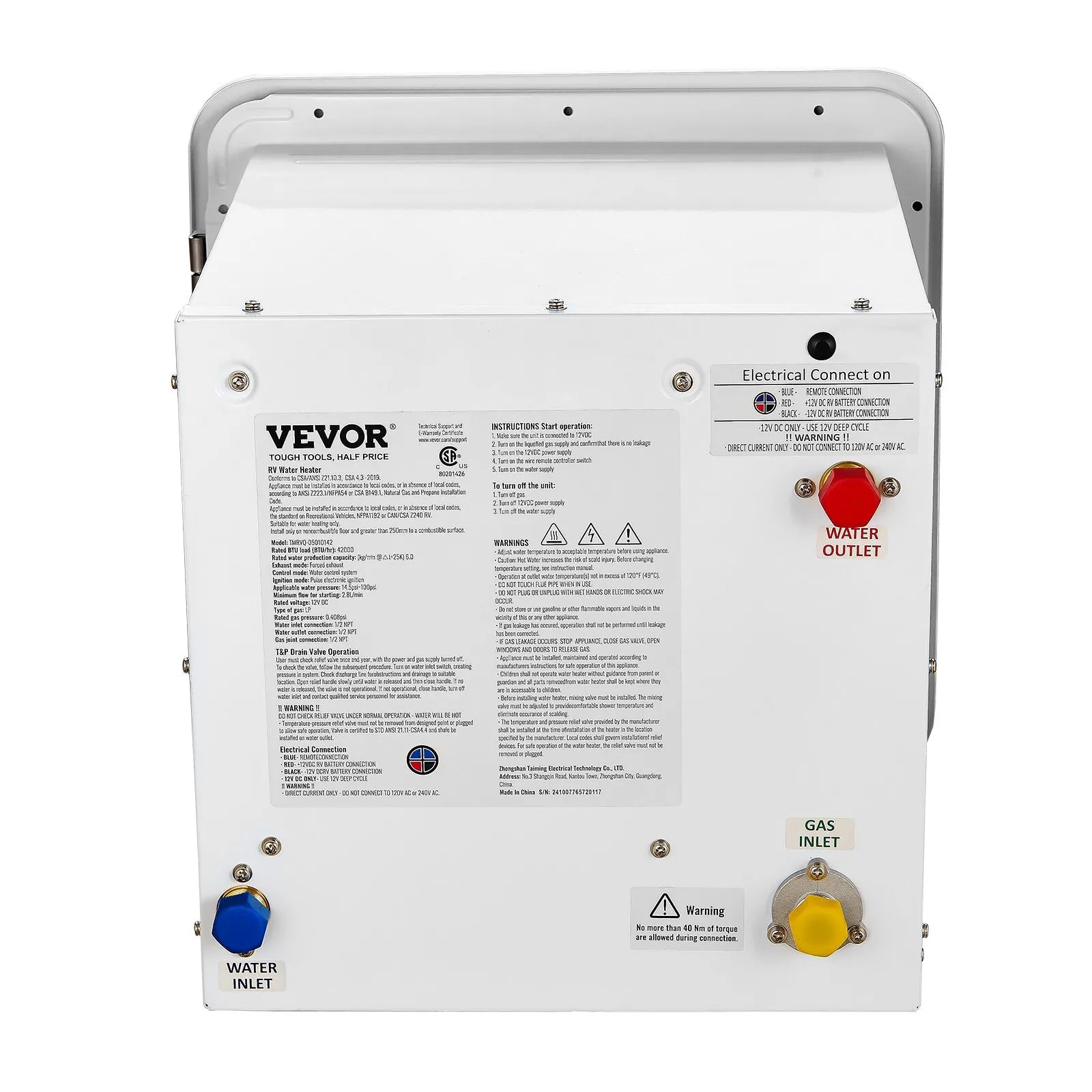 VEVOR RV Tankless Water Heater 15x15in Propane Gas 42000BTU with Controller