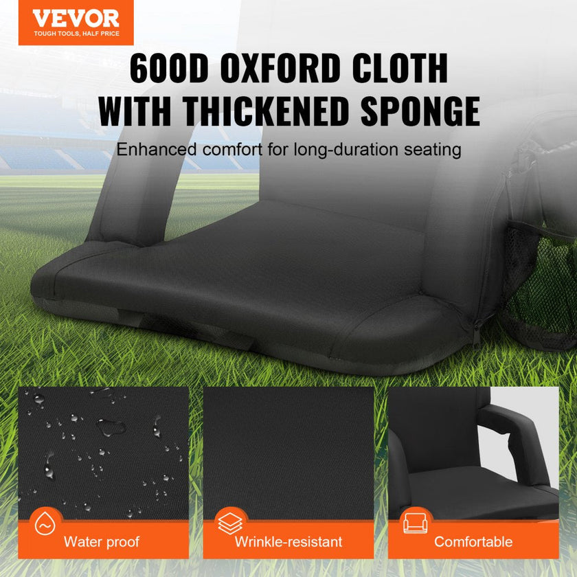VEVOR Double Heated Stadium Seat with Back Support, 3 Level Heating Wide Bleacher Seat, Folding Portable Padded Reclining Chair with Hook Pocket Cupholder, Ideal for Sport Event Beach Camping Concert