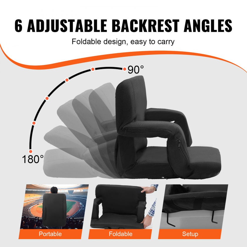 VEVOR Double Heated Stadium Seat with Back Support, 3 Level Heating Wide Bleacher Seat, Folding Portable Padded Reclining Chair with Hook Pocket Cupholder, Ideal for Sport Event Beach Camping Concert