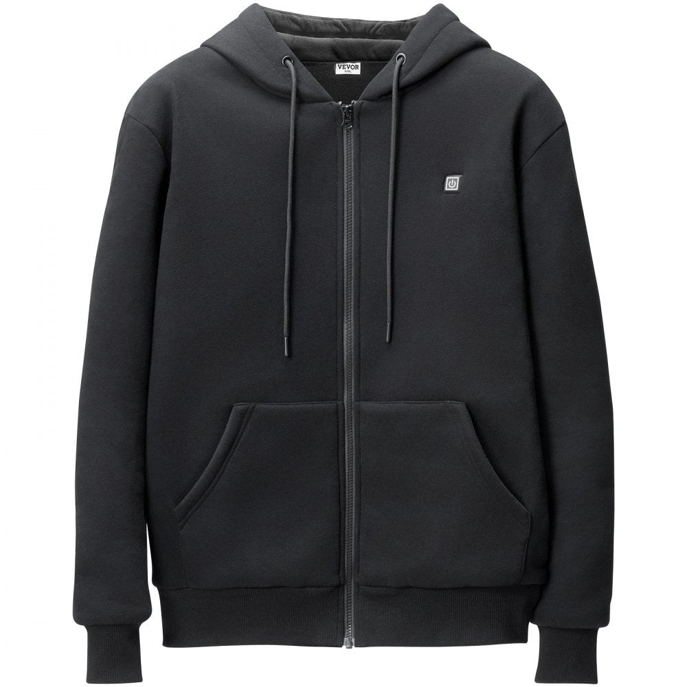 VEVOR Heated Hoodie Sweatshirt Zip Up Unisex with Battery for Men&Women XL Black