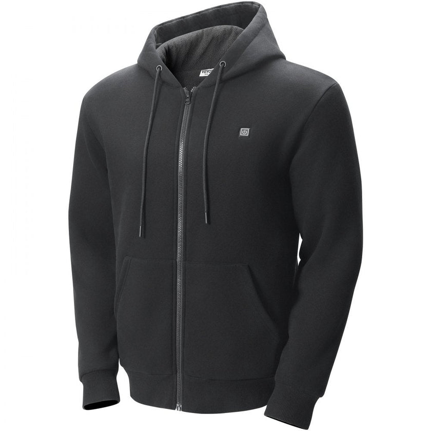 VEVOR Heated Hoodie Sweatshirt Zip Up Unisex w/ Battery for Men&Women XXL Black