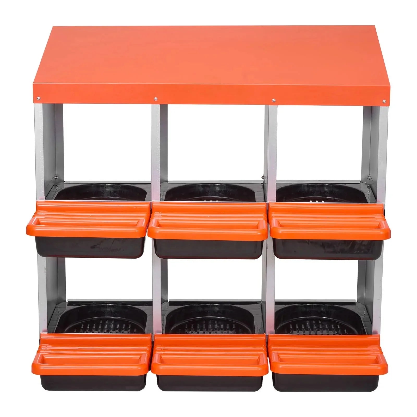 VEVOR 2 Tiers Chicken Nesting Boxes, 6 Compartments, Metal Egg Laying Boxes with Protective Collection Lids, Roll Out Nesting Box, Easy to Assemble, Ideal for Hens, Ducks, Chickens, and Other Poultry