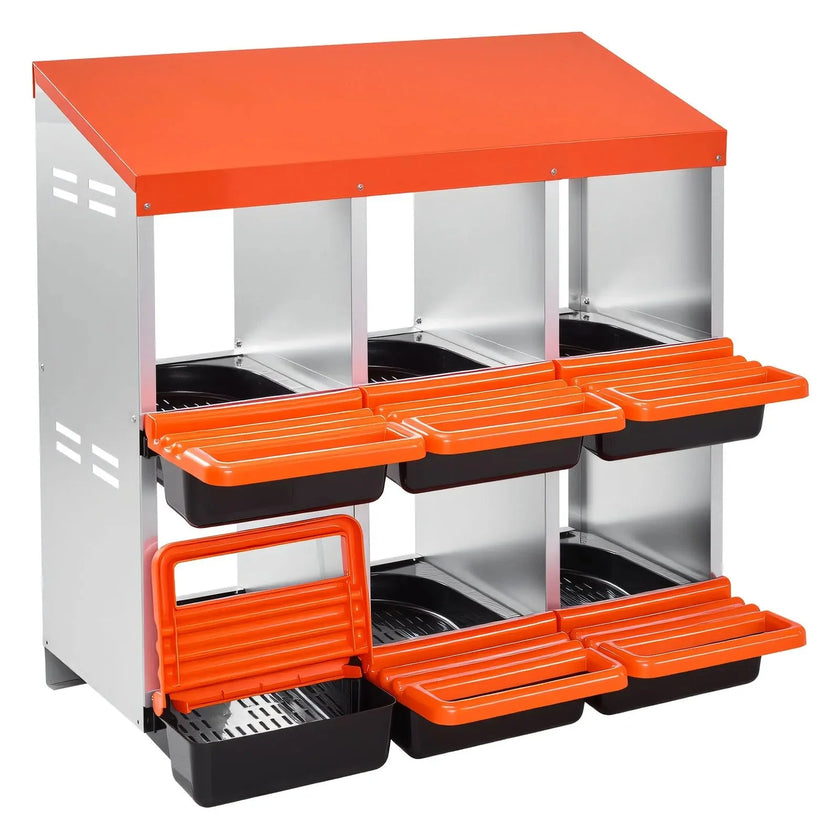 VEVOR 2 Tiers Chicken Nesting Boxes, 6 Compartments, Metal Egg Laying Boxes with Protective Collection Lids, Roll Out Nesting Box, Easy to Assemble, Ideal for Hens, Ducks, Chickens, and Other Poultry