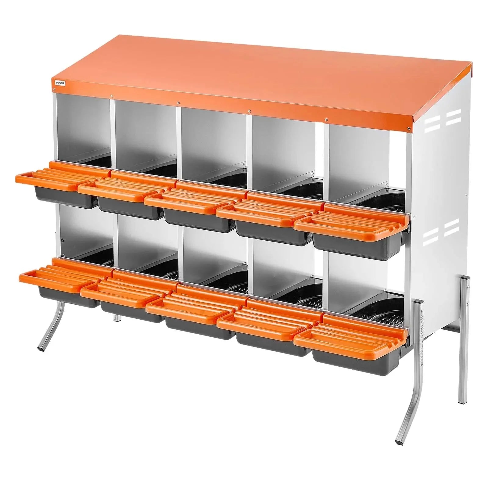 VEVOR Chicken Nesting Boxes, 10 Compartments, with Support Legs, Easy Egg Collection, Galvanized Steel and High-Strength Plastic, Roll Away Nesting Boxes for Chickens and Hens Laying Eggs, Orange