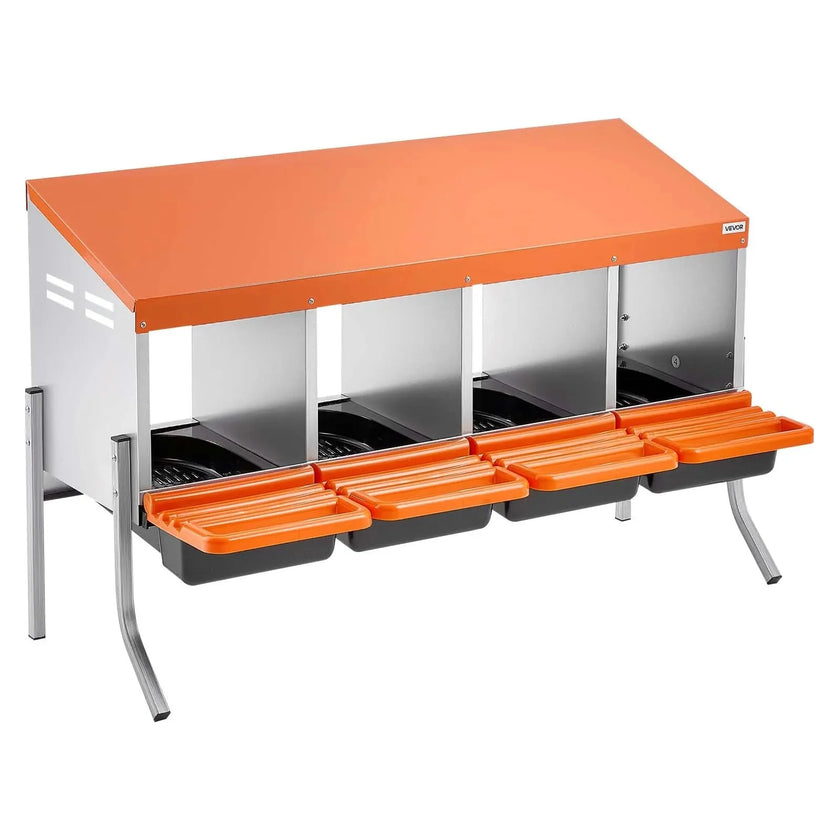 VEVOR Chicken Nesting Boxes, 4 Compartments, with Support Legs, Easy Egg Collection, Galvanized Steel and High-Strength Plastic, Roll Away Nesting Boxes for Chickens and Hens Laying Eggs, Orange