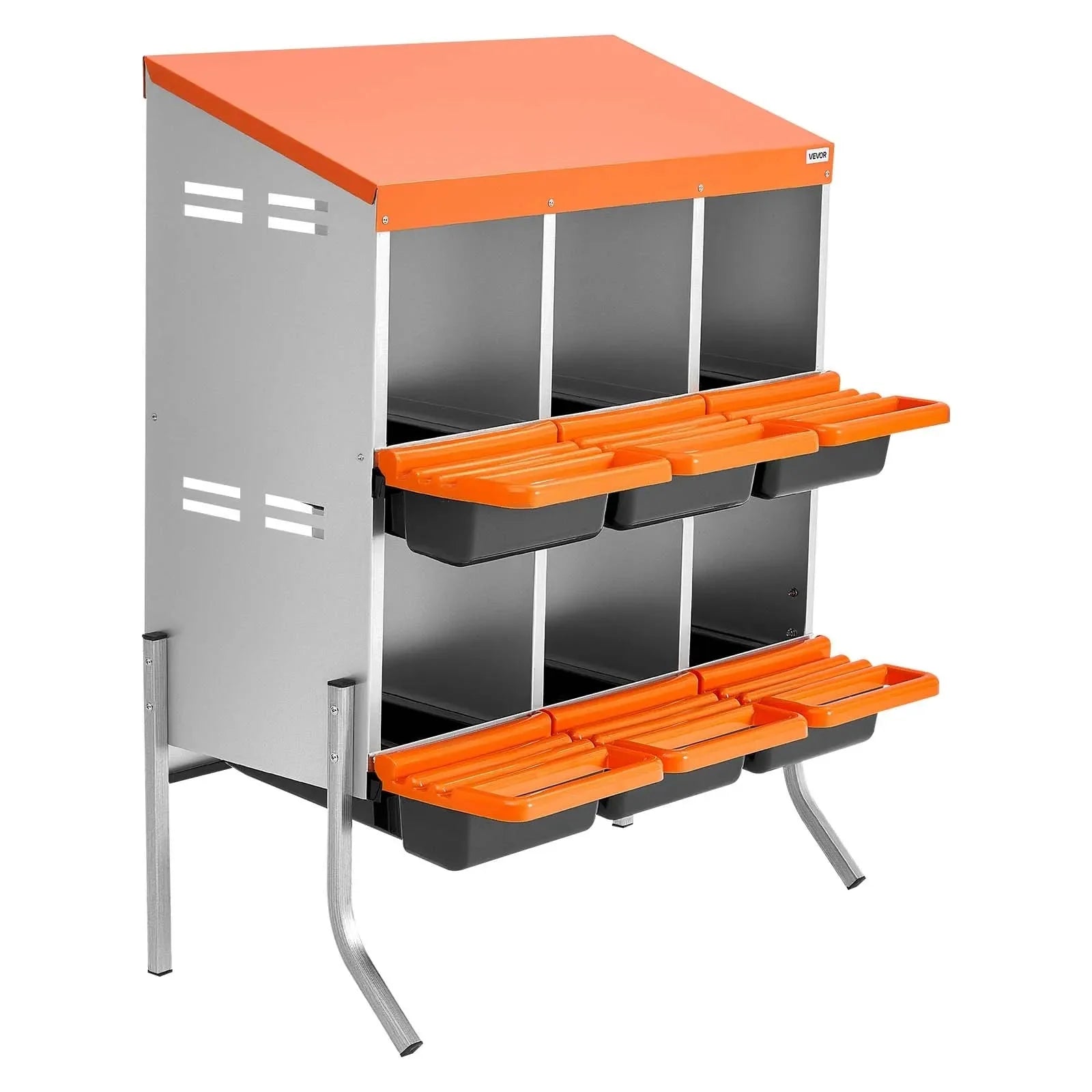 VEVOR Chicken Nesting Boxes, 6 Compartments, with Support Legs, Easy Egg Collection, Galvanized Steel and High-Strength Plastic, Roll Away Nesting Boxes for Chickens and Hens Laying Eggs, Orange