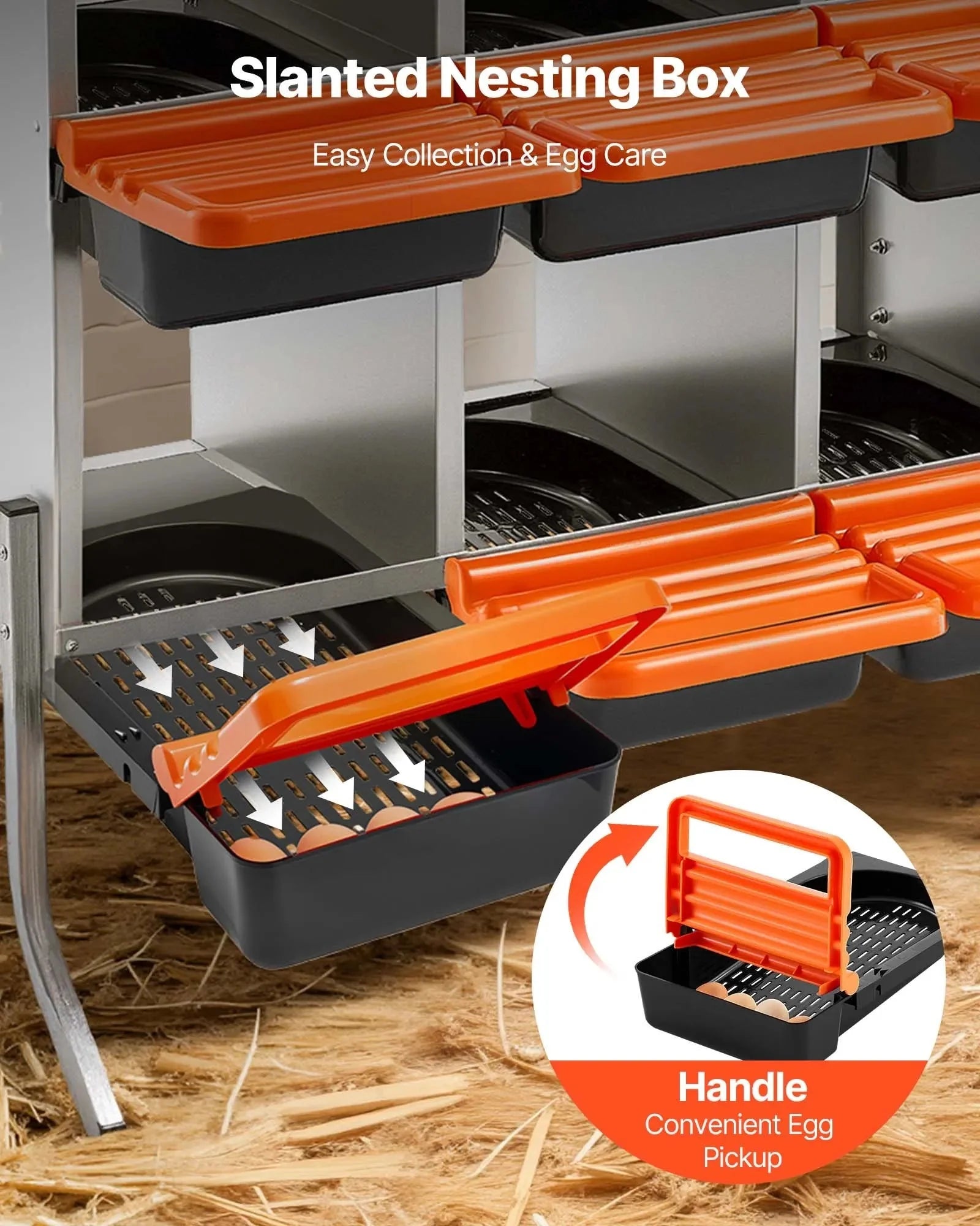 VEVOR Chicken Nesting Boxes, 8 Compartments, with Support Legs, Easy Egg Collection, Galvanized Steel and High-Strength Plastic, Roll Away Nesting Boxes for Chickens and Hens Laying Eggs, Orange