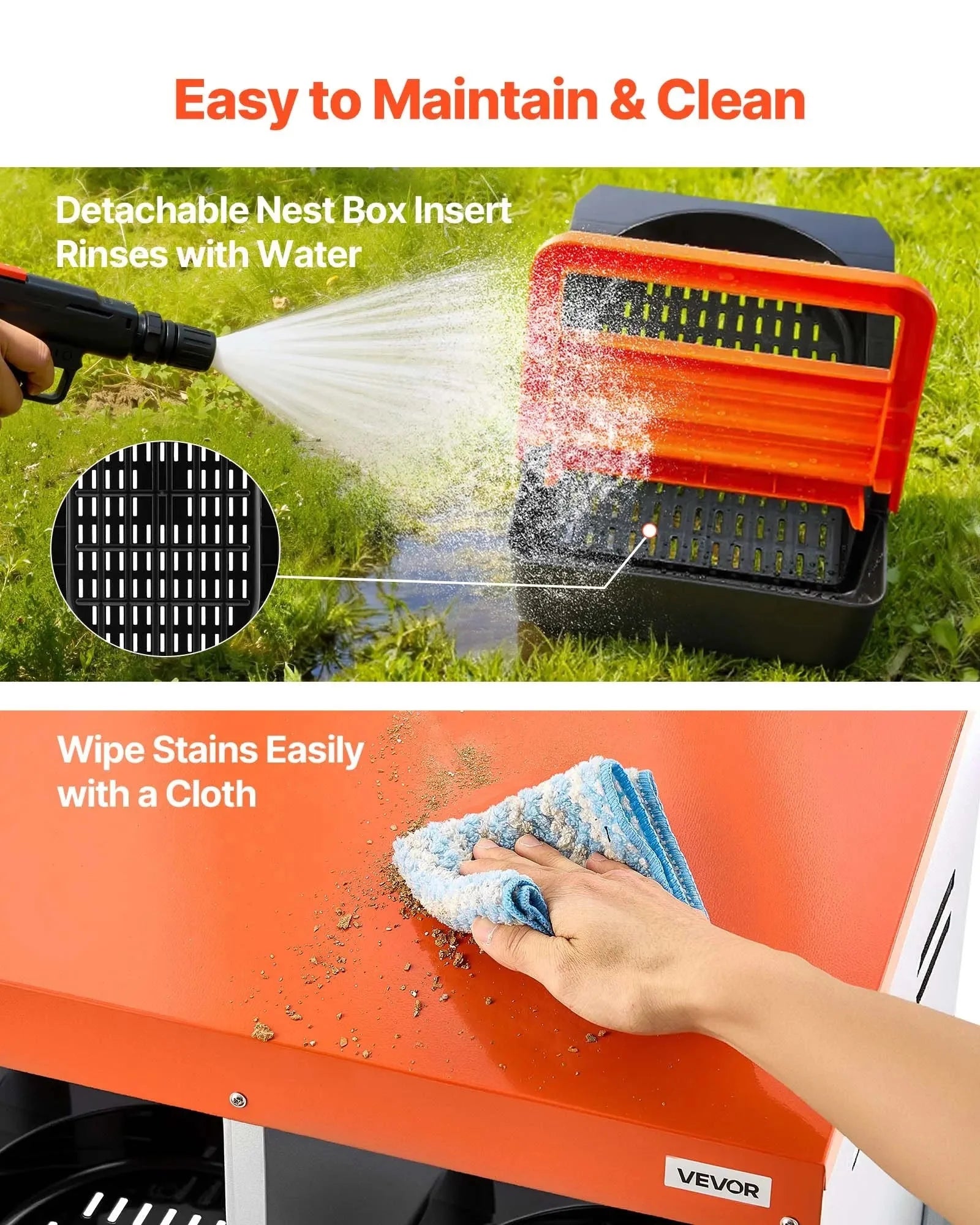 VEVOR Chicken Nesting Boxes, 8 Compartments, with Support Legs, Easy Egg Collection, Galvanized Steel and High-Strength Plastic, Roll Away Nesting Boxes for Chickens and Hens Laying Eggs, Orange