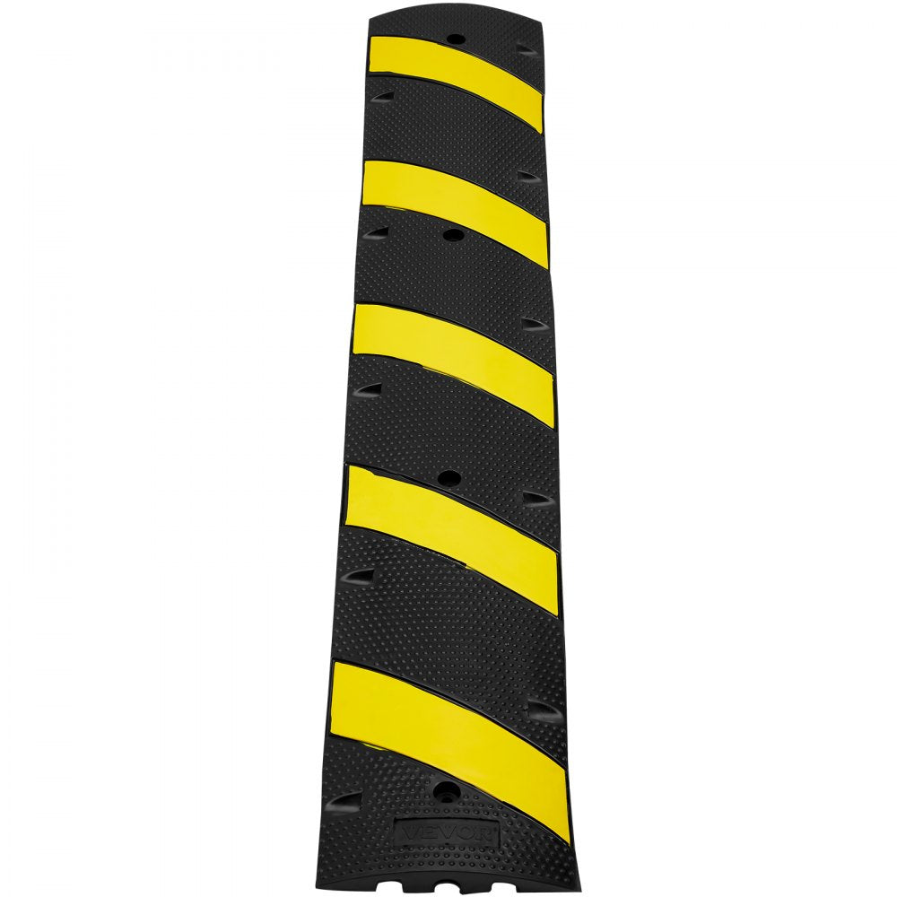 VEVOR 6 ft/72'' Rubber Speed Hump, 2 Channel, 22000 lbs Load Capacity Heavy Duty Traffic Speed Bump, with High Reflective Yellow Strip 4 Expansion Screws and 1 Drill, for Asphalt Concrete Gravel Roads