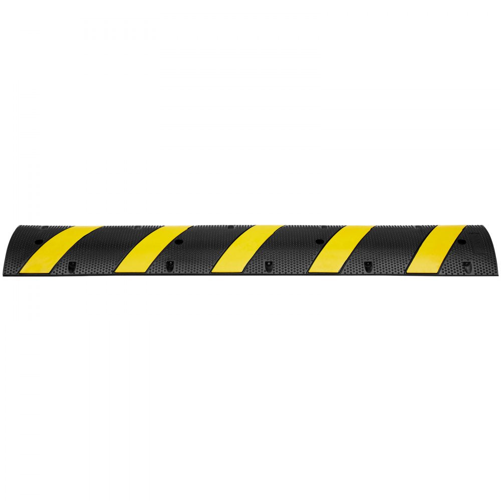 VEVOR 6 ft/72'' Rubber Speed Hump, 2 Channel, 22000 lbs Load Capacity Heavy Duty Traffic Speed Bump, with High Reflective Yellow Strip 4 Expansion Screws and 1 Drill, for Asphalt Concrete Gravel Roads
