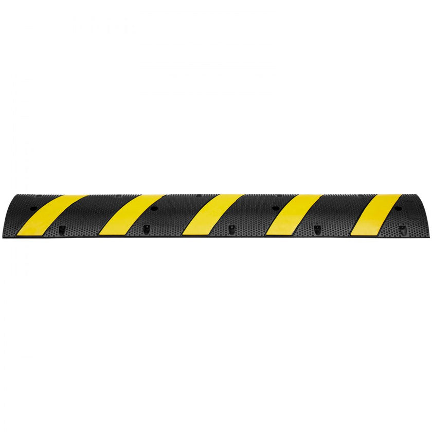 VEVOR 6 ft/72'' Rubber Speed Hump, 2 Channel, 22000 lbs Load Capacity Heavy Duty Traffic Speed Bump, with High Reflective Yellow Strip 4 Expansion Screws and 1 Drill, for Asphalt Concrete Gravel Roads