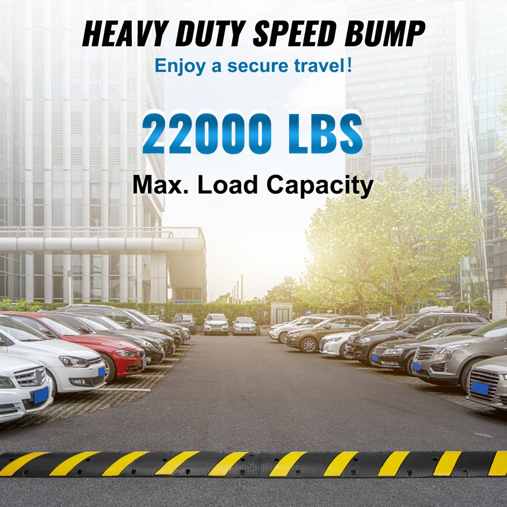 VEVOR 2PCs 6 ft/72'' Rubber Speed Hump, 2 Channel, 22000 lbs Capacity Heavy Duty Traffic Speed Bump, with High Reflective Yellow Strip 8 Expansion Screws and 1 Drill, for Asphalt Concrete Gravel Roads