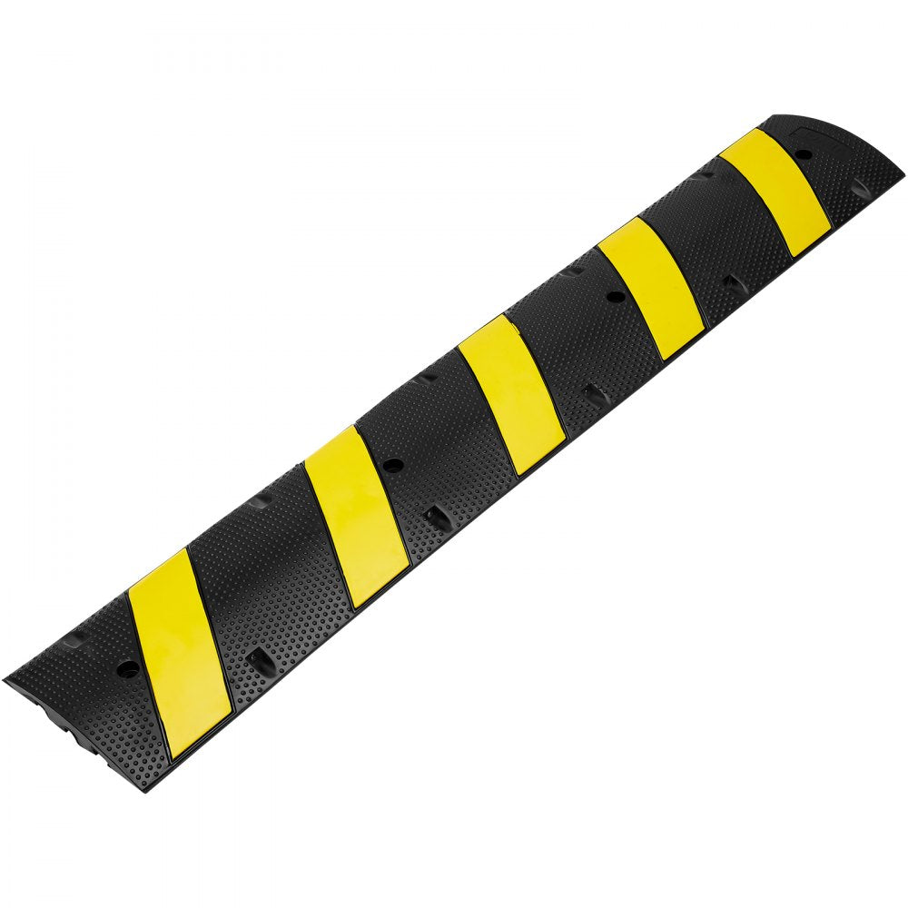 VEVOR 2PCs 6 ft/72'' Rubber Speed Hump, 2 Channel, 22000 lbs Capacity Heavy Duty Traffic Speed Bump, with High Reflective Yellow Strip 8 Expansion Screws and 1 Drill, for Asphalt Concrete Gravel Roads