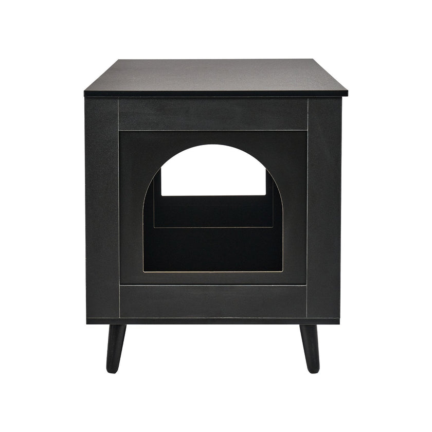 VEVOR Cat Litter Box Enclosure Wooden Litter Box Furniture Hidden 2 Rooms Black