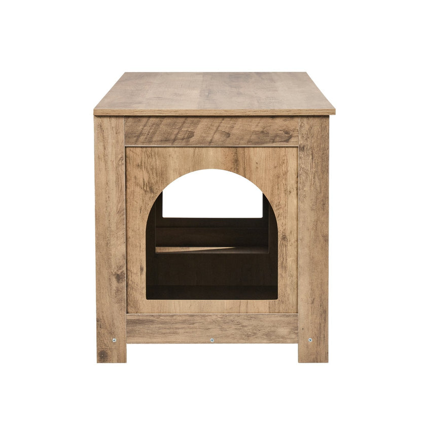 VEVOR Cat Litter Box Enclosure Wooden Litter Box Furniture Hidden 2 Rooms Greige