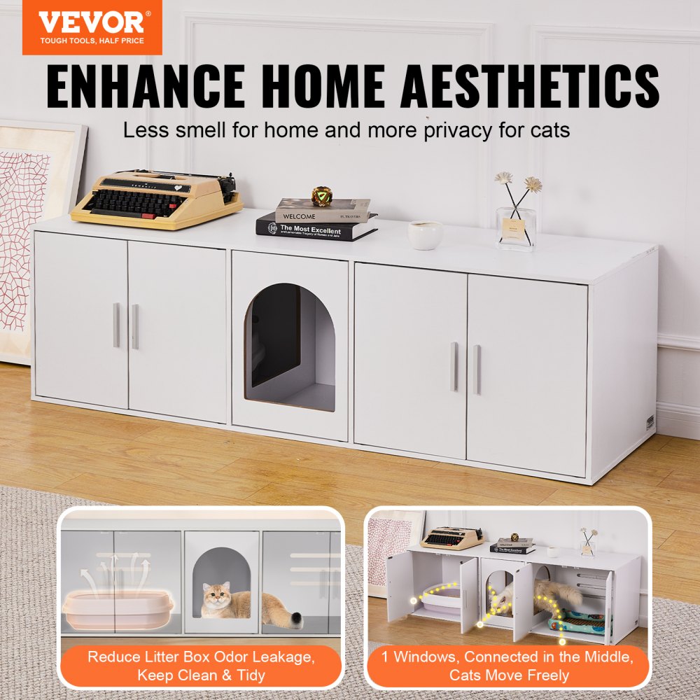 VEVOR Cat Litter Box Enclosure Wooden Litter Box Furniture Hidden 57.9
