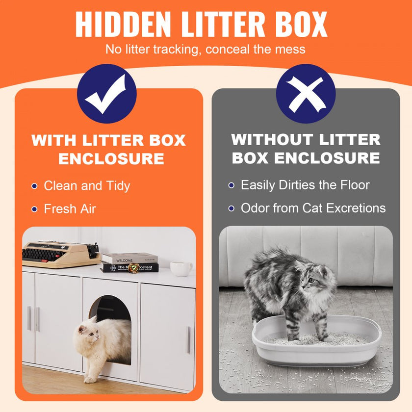 VEVOR Cat Litter Box Enclosure Wooden Litter Box Furniture Hidden 57.9