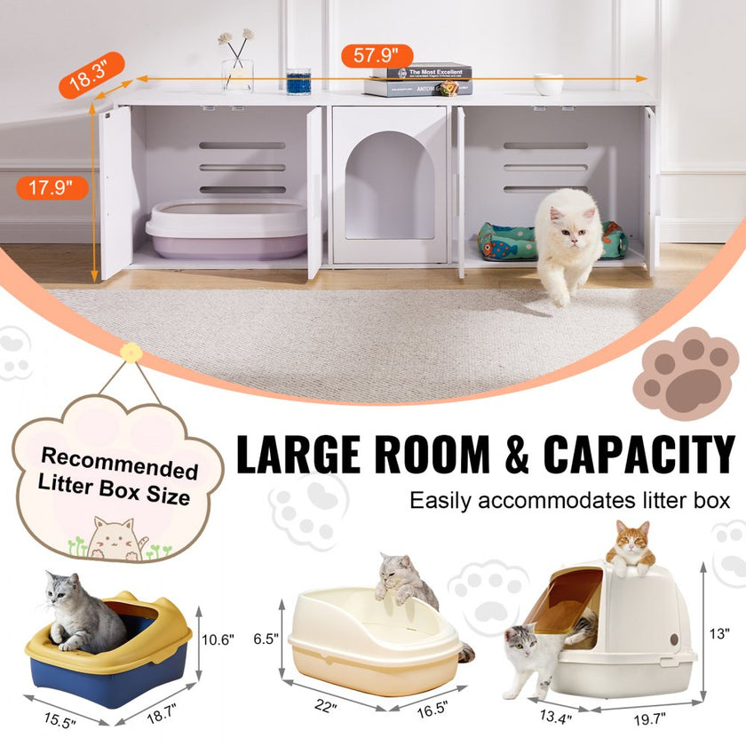 VEVOR Cat Litter Box Enclosure Wooden Litter Box Furniture Hidden 57.9
