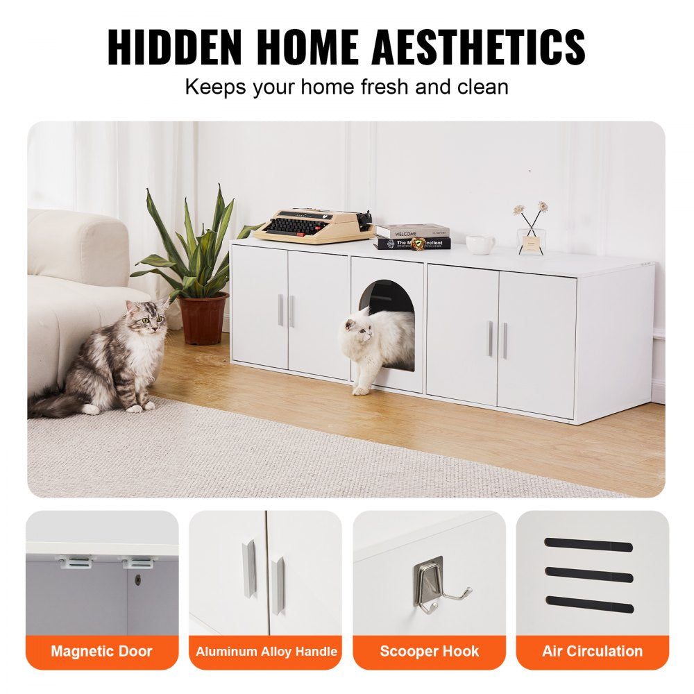 VEVOR Cat Litter Box Enclosure Wooden Litter Box Furniture Hidden 57.9
