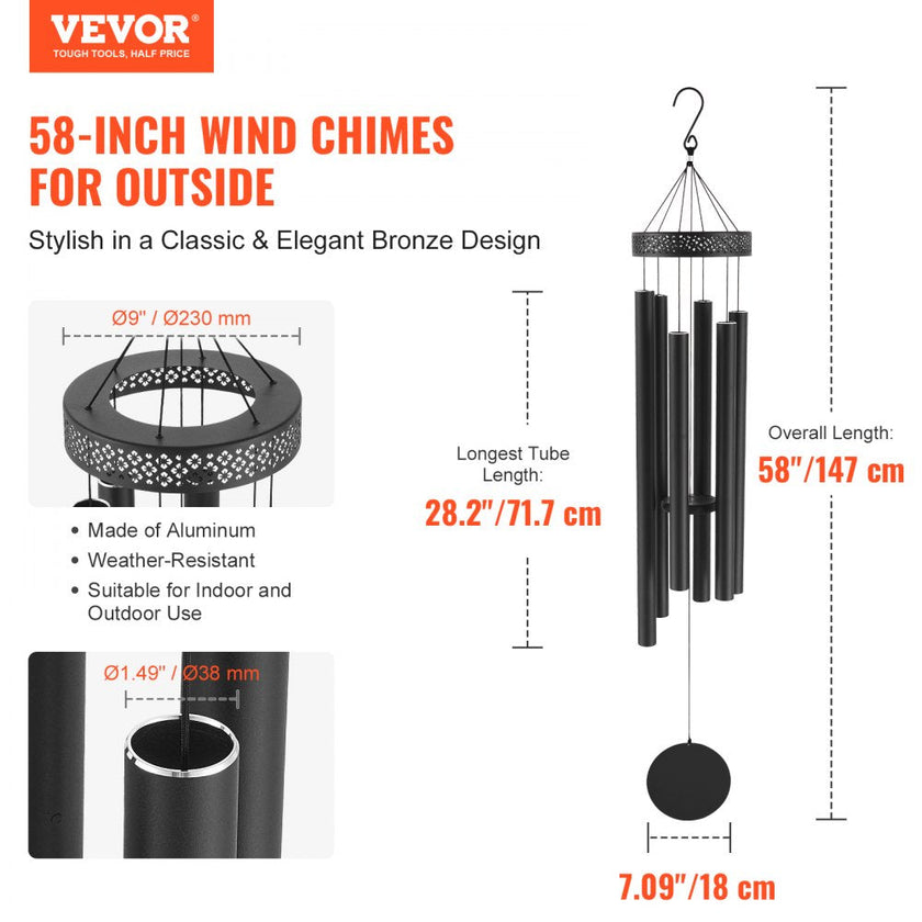VEVOR Wind Chimes for Outside 58-Inch Aluminum Memorial Deep Tone Wind Chimes