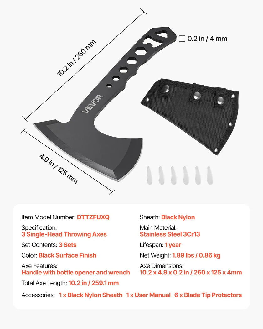 VEVOR Throwing Axes and Tomahawks 3Pack Axe Throwing Hatchet Set Stainless Steel