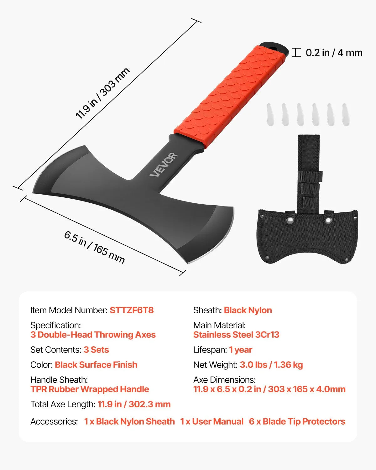 VEVOR Throwing Axes and Tomahawks 3 Pack 11.9 inch Double Bit Throwing Hatchet