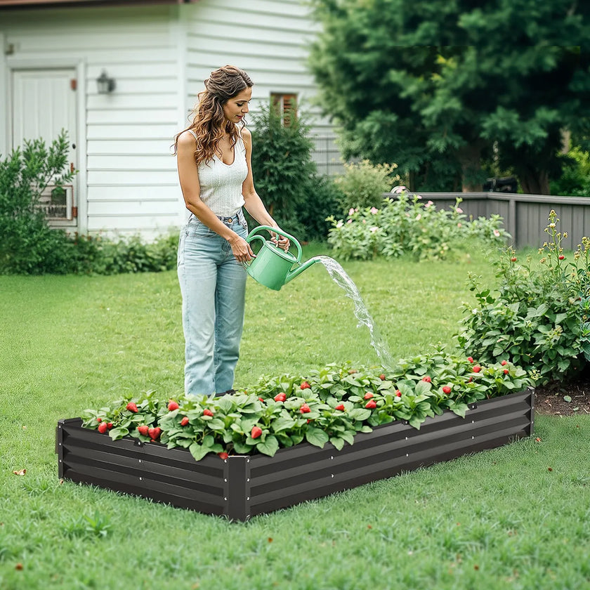 VEVOR Metal Raised Garden Bed 8x4x1 ft Outdoor Galvanized Planter Box Dark Gray