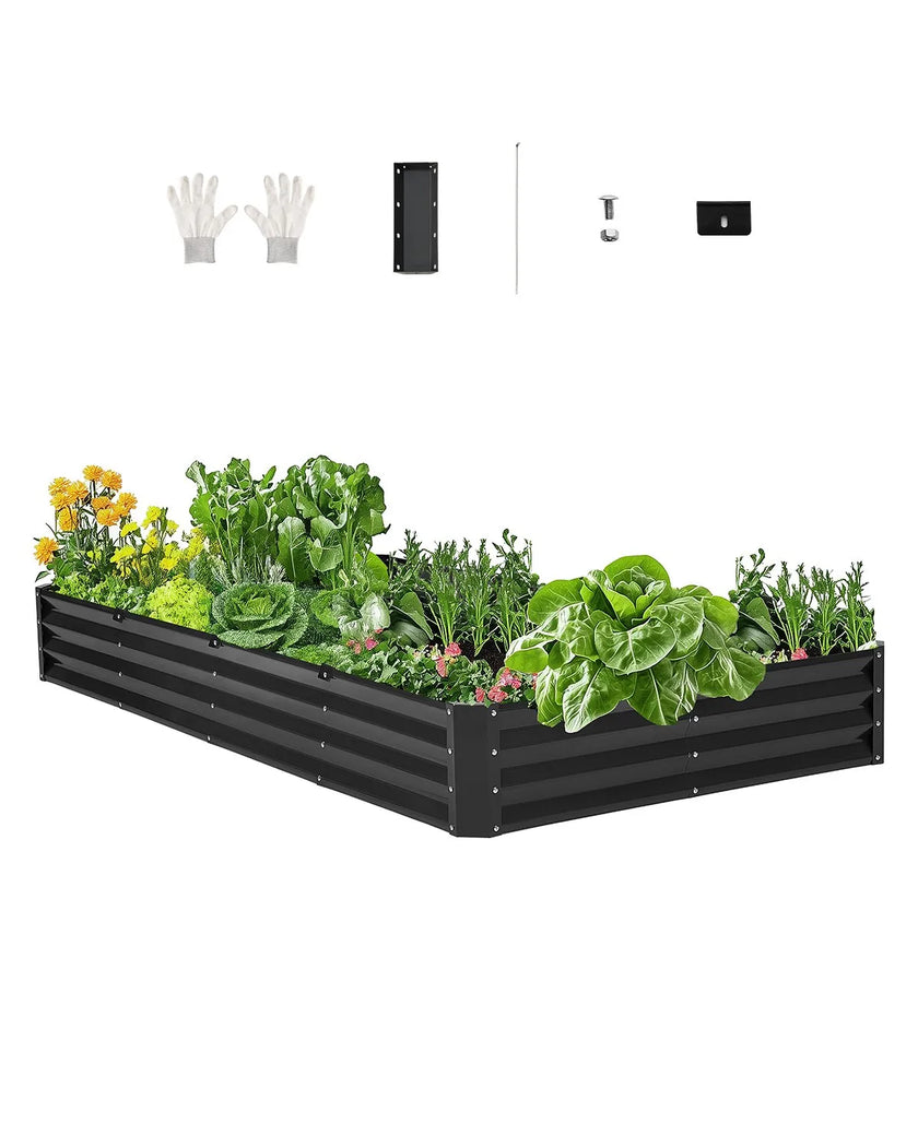 VEVOR Metal Raised Garden Bed 8x4x1 ft Outdoor Galvanized Planter Box Dark Gray