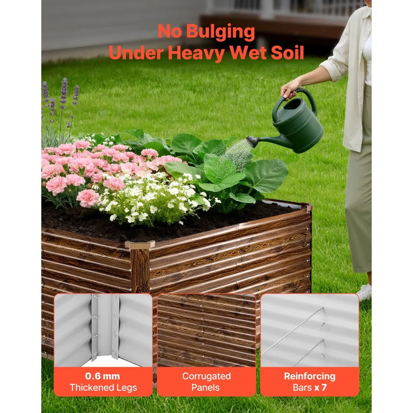 VEVOR 8 x 4 x 2 ft Galvanized Raised Garden Bed – Deep Wood Grain Finish