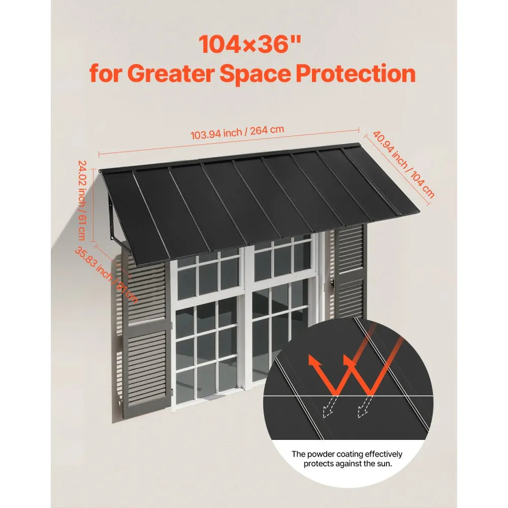 VEVOR Window Awning Door Canopy 104x36 in Outdoor Patio Steel Front Door Awnings