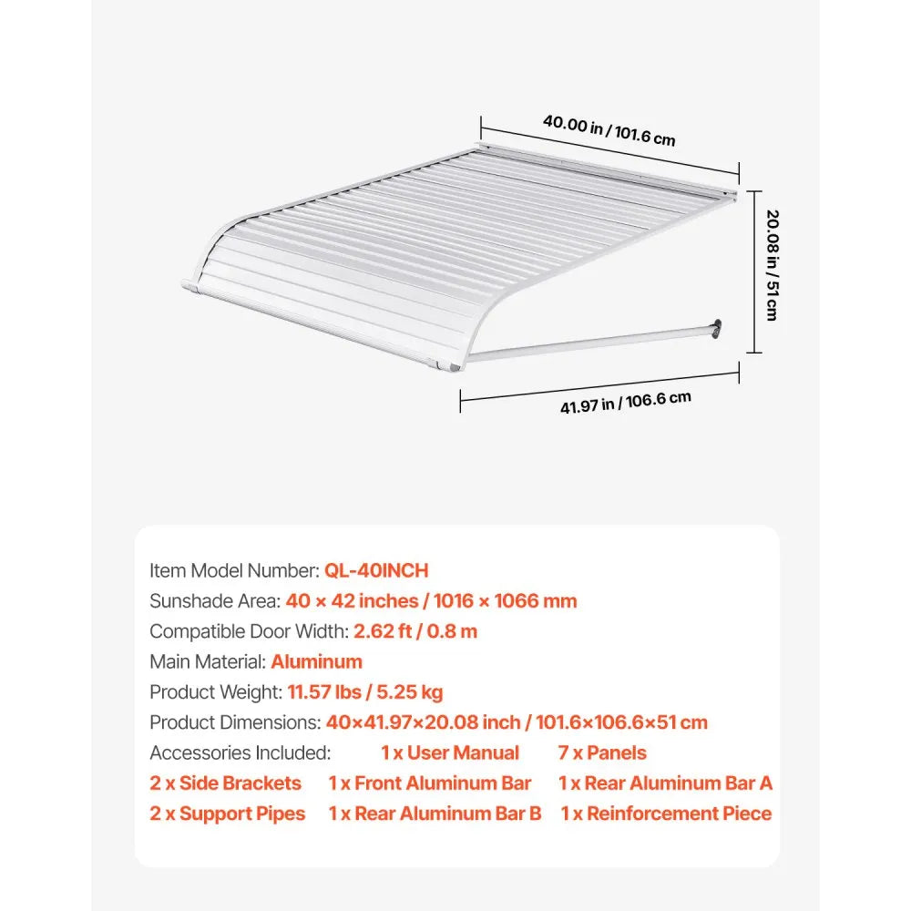 VEVOR Window Awning Door Canopy 40x42 in Aluminum Alloy Front Door Awnings